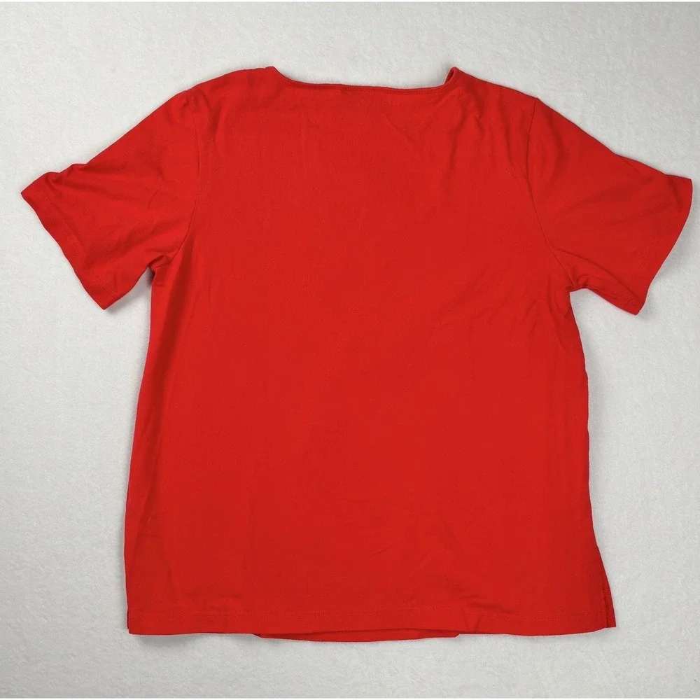 Bob‎ Mackie Wearable Art Red Floral Embroidered Tee Shirt Women's Large